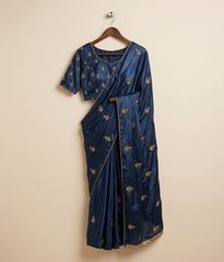 Blue Net Saree with Silk Blouse