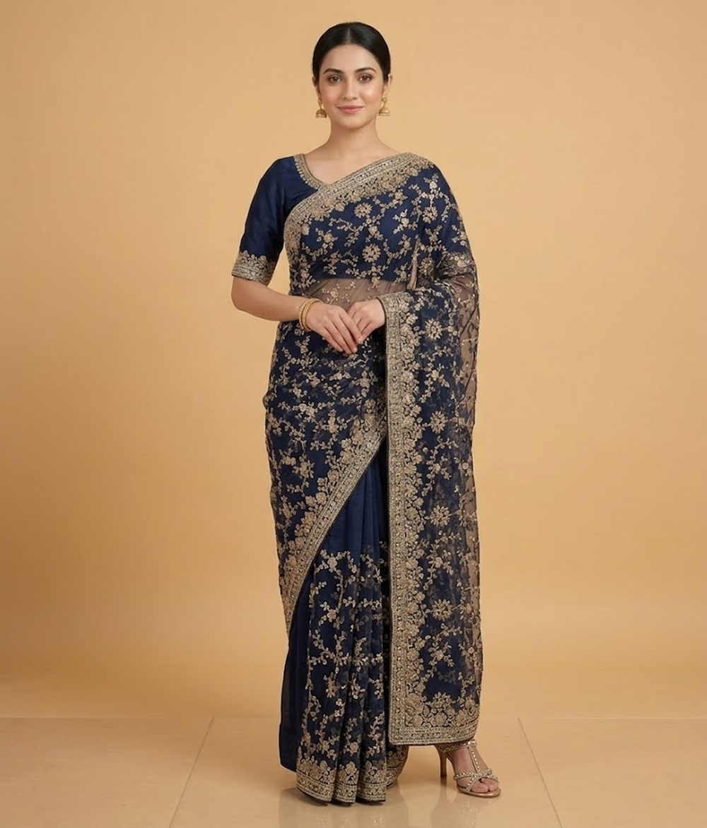 Blue Tilla Mesh Silk Saree