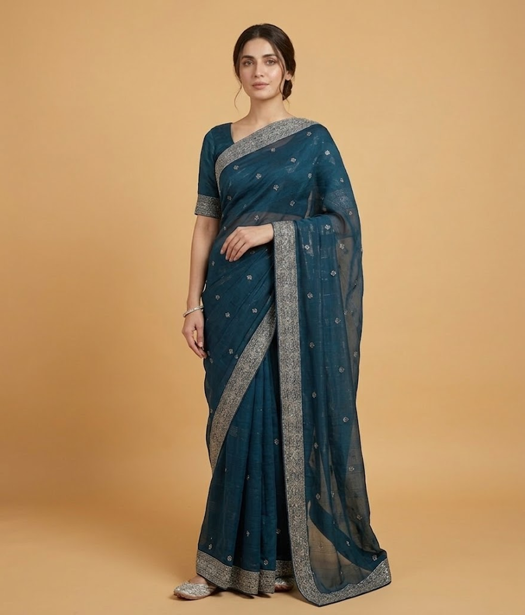 Blue Tissue Silk Saree with Border