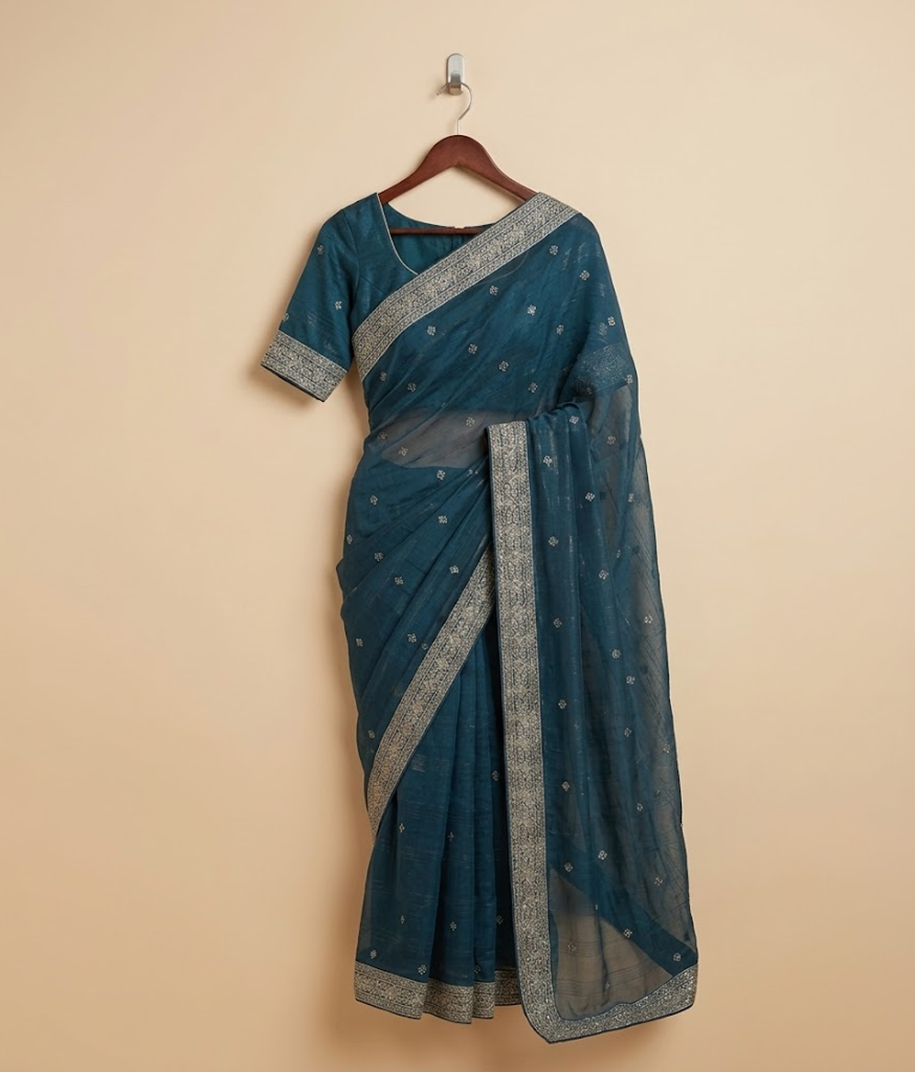 Blue Tissue Silk Saree with Border
