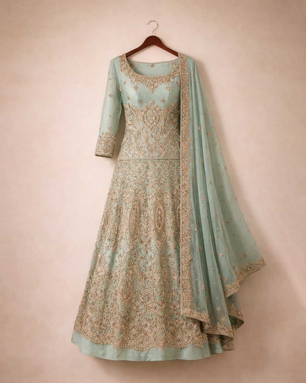 Blue bridal lehnga with heavy dabka and tilla work