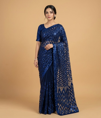 Blue zigzag net saree