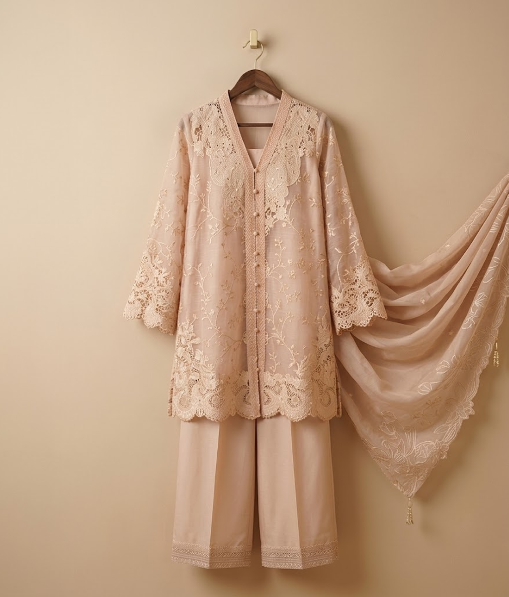 Blush Organza Lace Straight-Suit