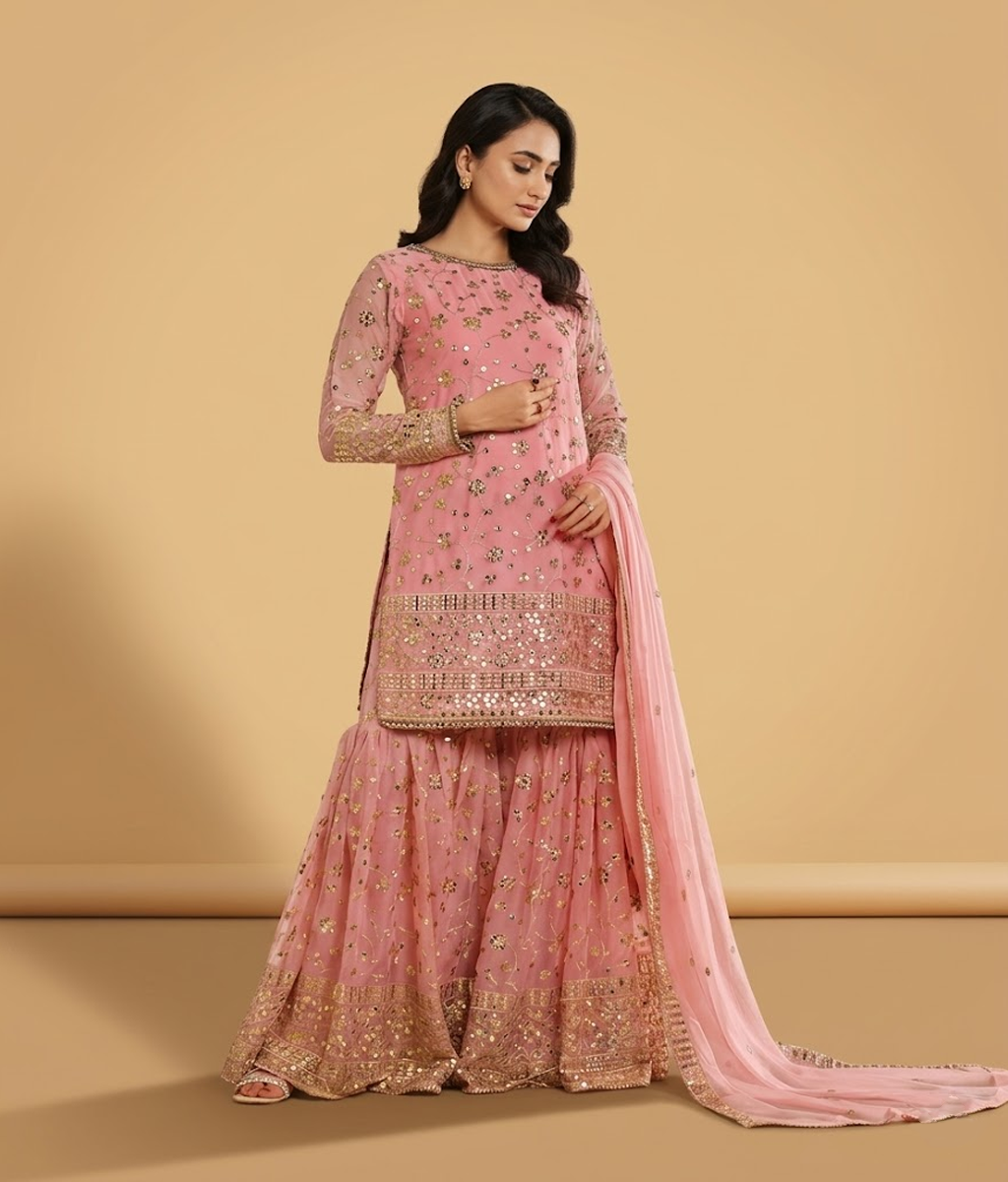 Blush Pink Sequin & Zari Embellished Gharara
