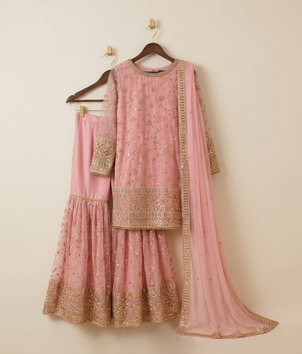 Blush Pink Sequin & Zari Embellished Gharara