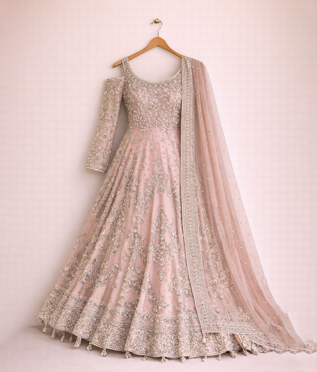 Blush Pink Zardozi Kalidar