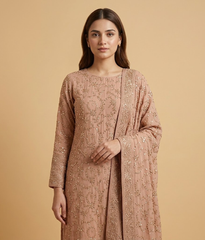 Bronze Pink Raw Silk 2 Piece Shirt and Dupatta
