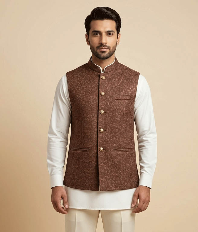 Brown Embroidered Suede fancy waistcoat