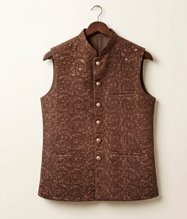 Brown Embroidered Suede fancy waistcoat