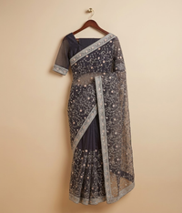 Brown Net Jaal Work Saree