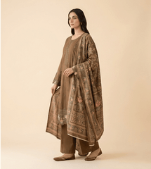 Brown cotton 3 piece with embroidery work
