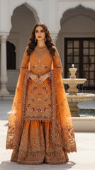 Burnt Orange Dabka & Resham Worked Gharara