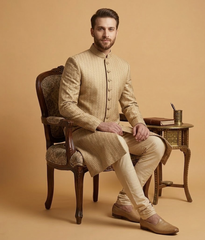 Camel Herringbone Jamawar Dulha House