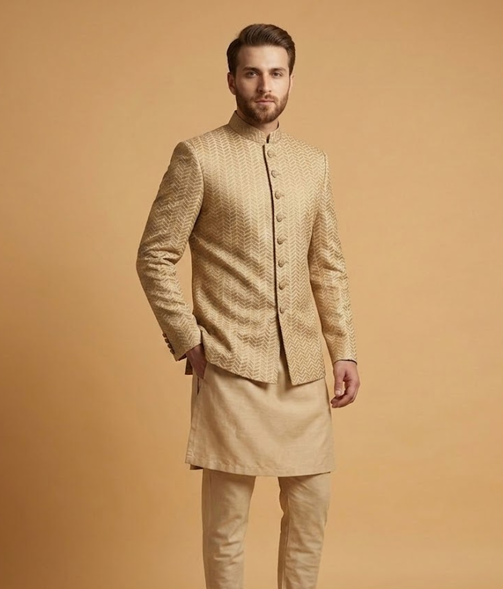 Camel Herringbone Jamawar Dulha House