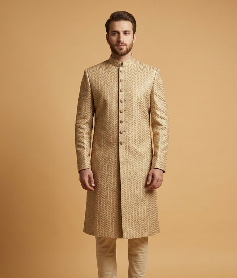 Camel Herringbone Jamawar Dulha House
