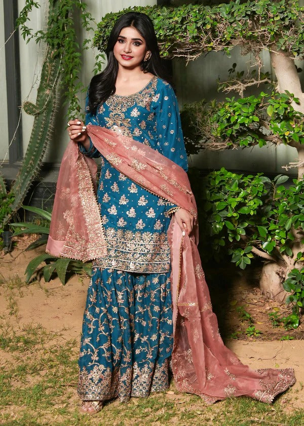 Cerulean Blue Gota-Patti & Mirror Gharara Set