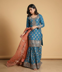 Cerulean Blue Gota-Patti & Mirror Gharara Set