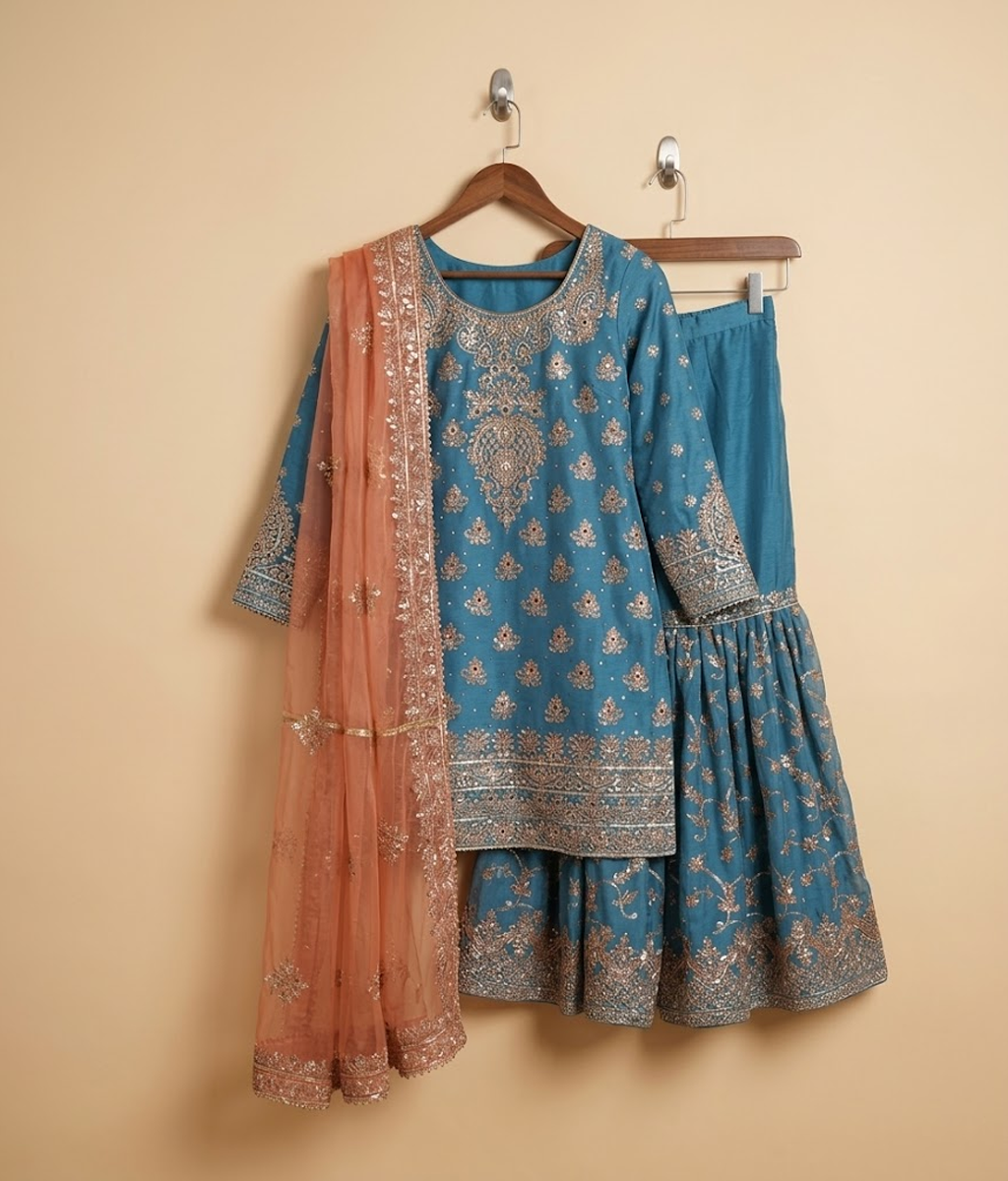 Cerulean Blue Gota-Patti & Mirror Gharara Set