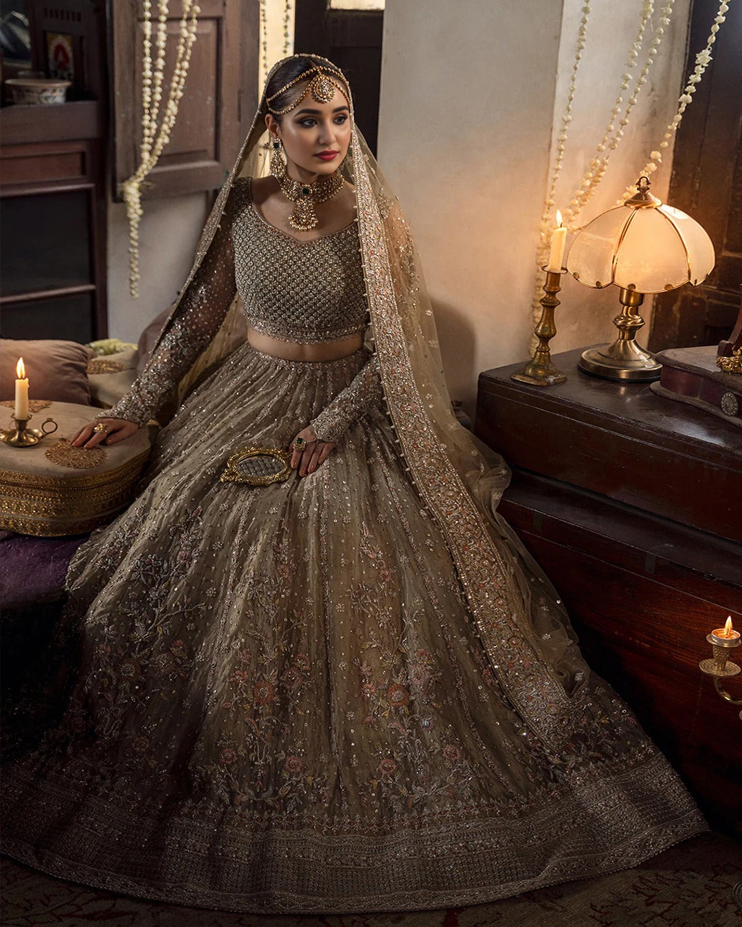 Champagne Gold Gota & Mirror-Work Lehnga Choli