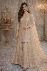 Champagne Pearl Embroidered Gharara