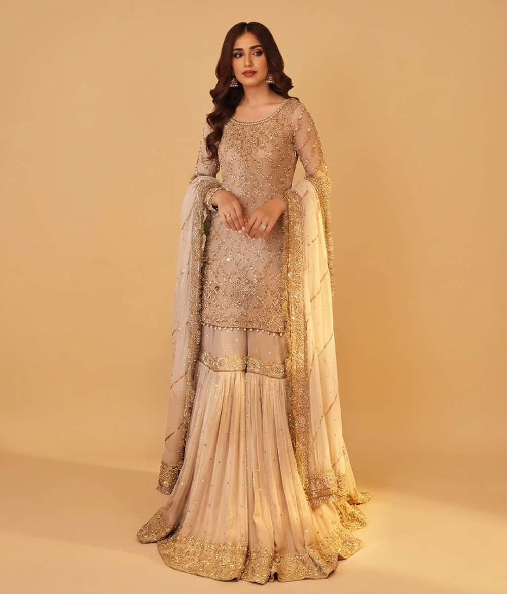 Champagne Gold Bridal Gharara
