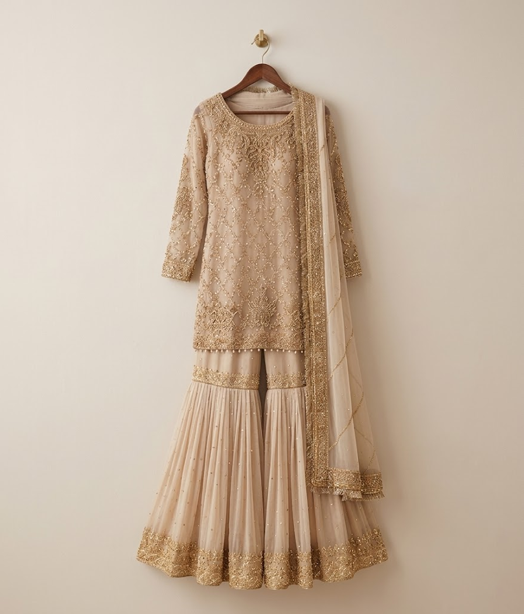 Champagne Gold Bridal Gharara