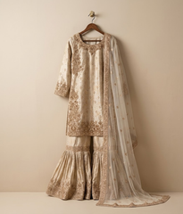 Champagne Gold Pearl & Zardozi Embellished Gharara