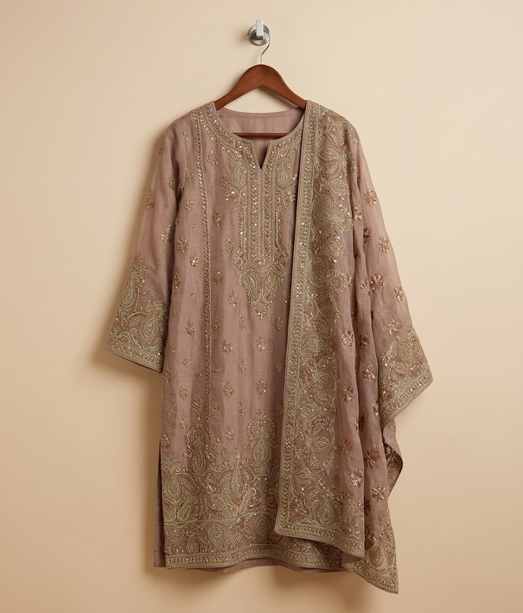 Champagne Gold Raw Silk 2 Piece Shirt and Dupatta