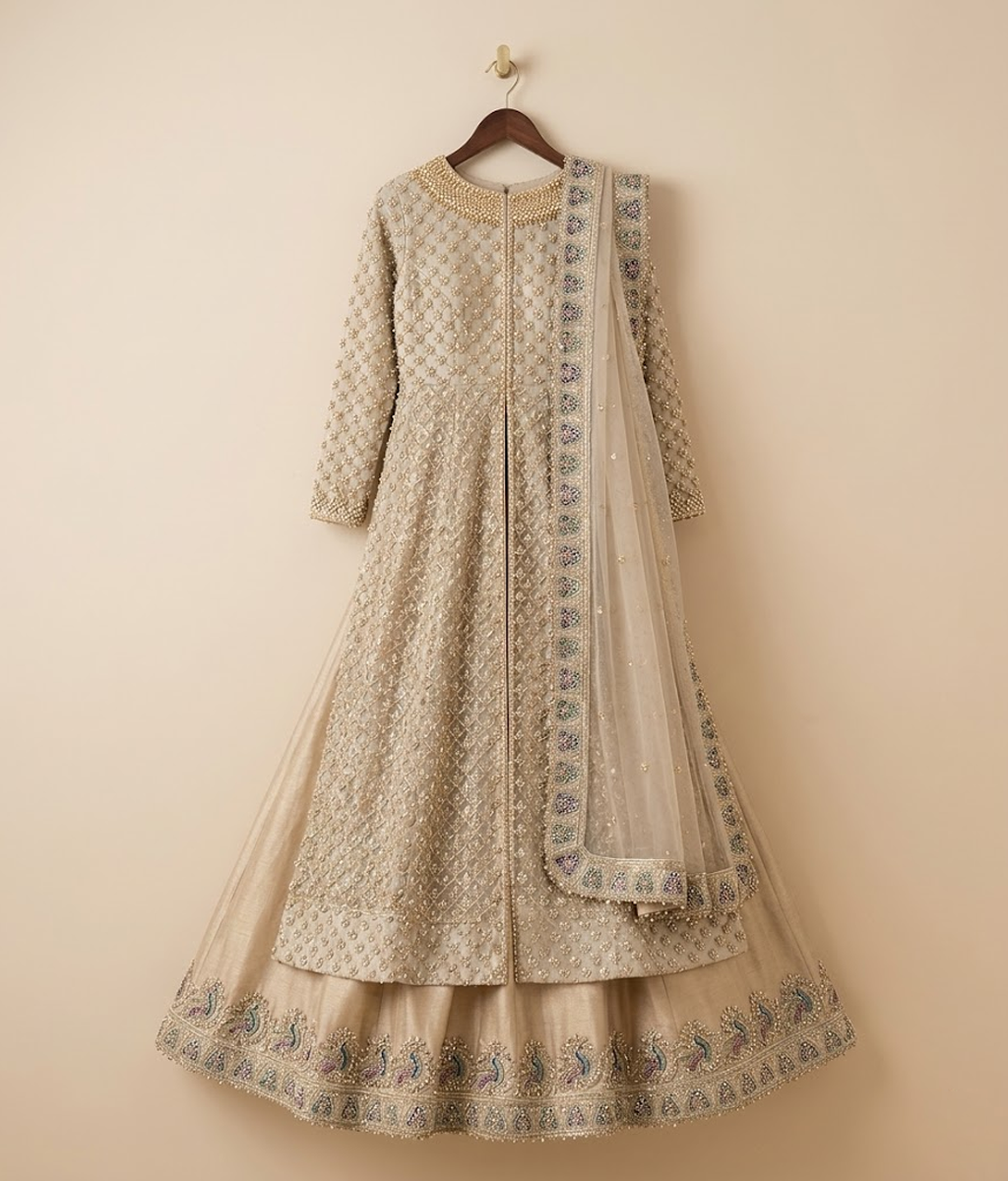 Champagne Gold Vasli Front Open Pishwas