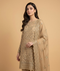 Champagne Lattice Jaal Chiffon 2 Piece