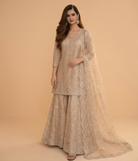 Champagne Pearl Embroidered Gharara
