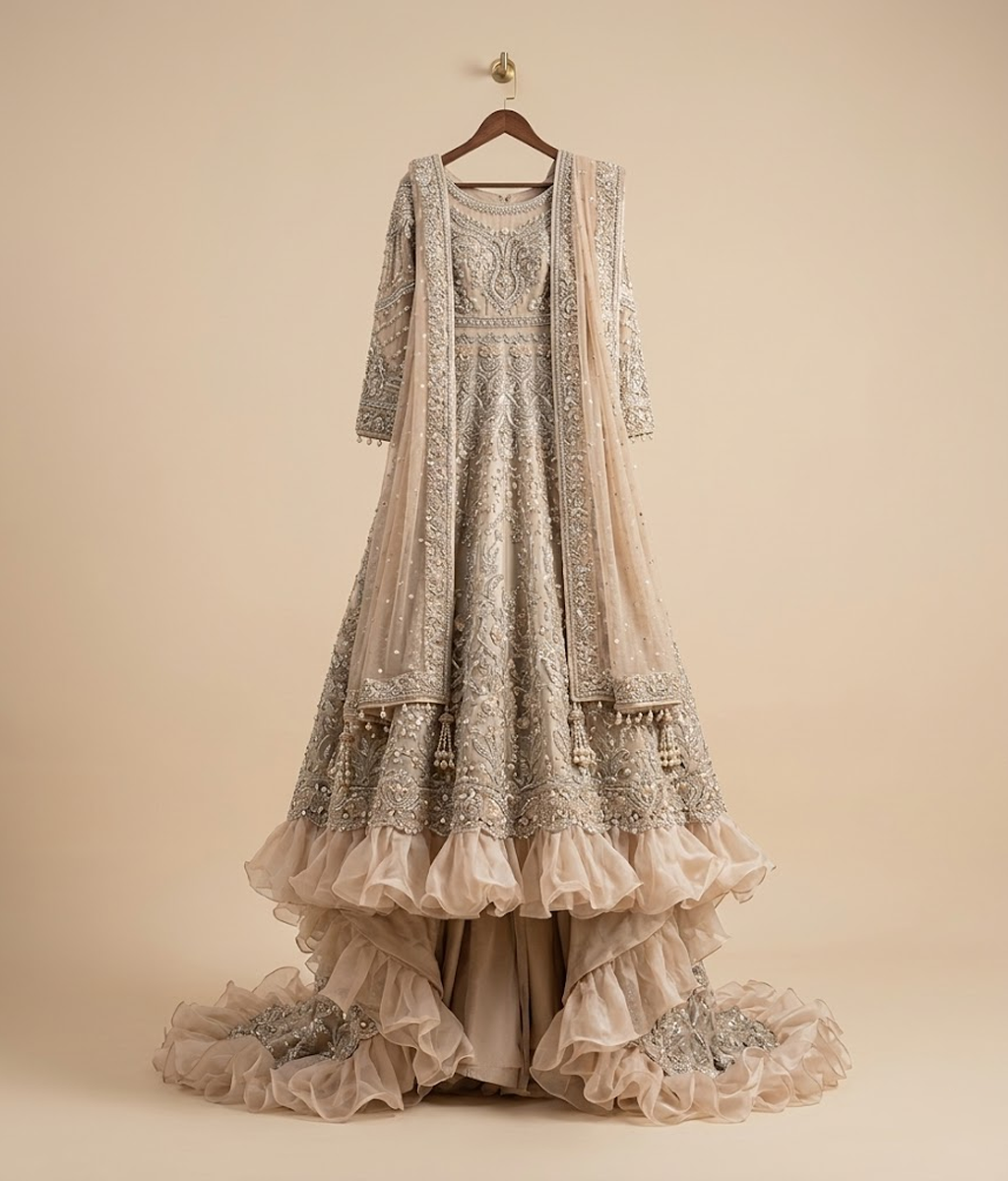 Champagne Ruffle Net Maxi