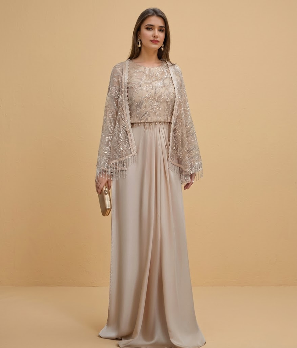 Champagne Tissue Drapery Gown