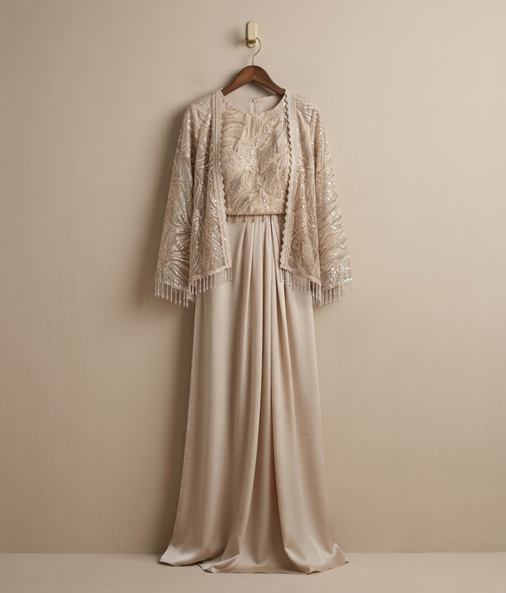 Champagne Tissue Drapery Gown