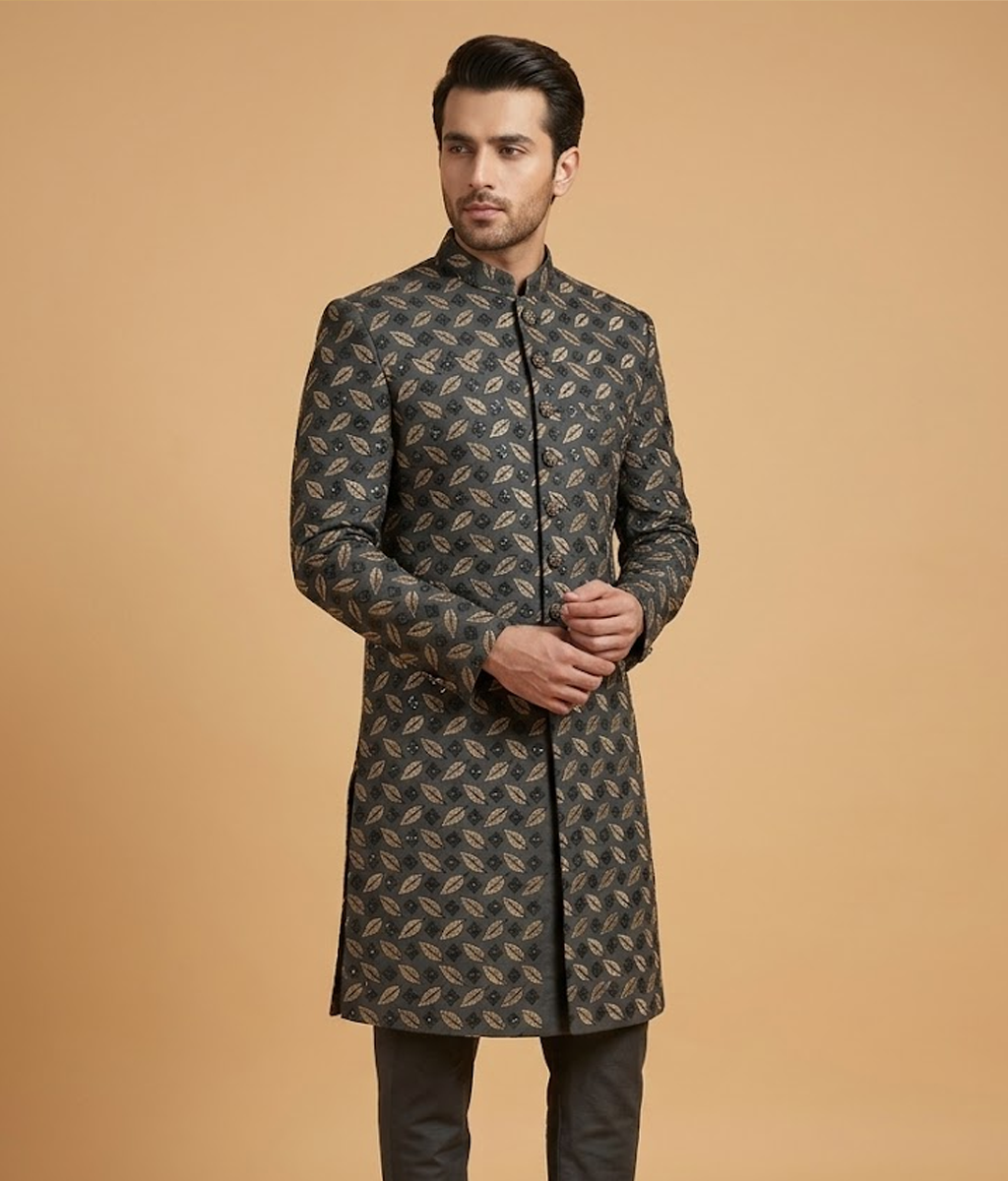 Charcoal Sequin Leaf Dulha House