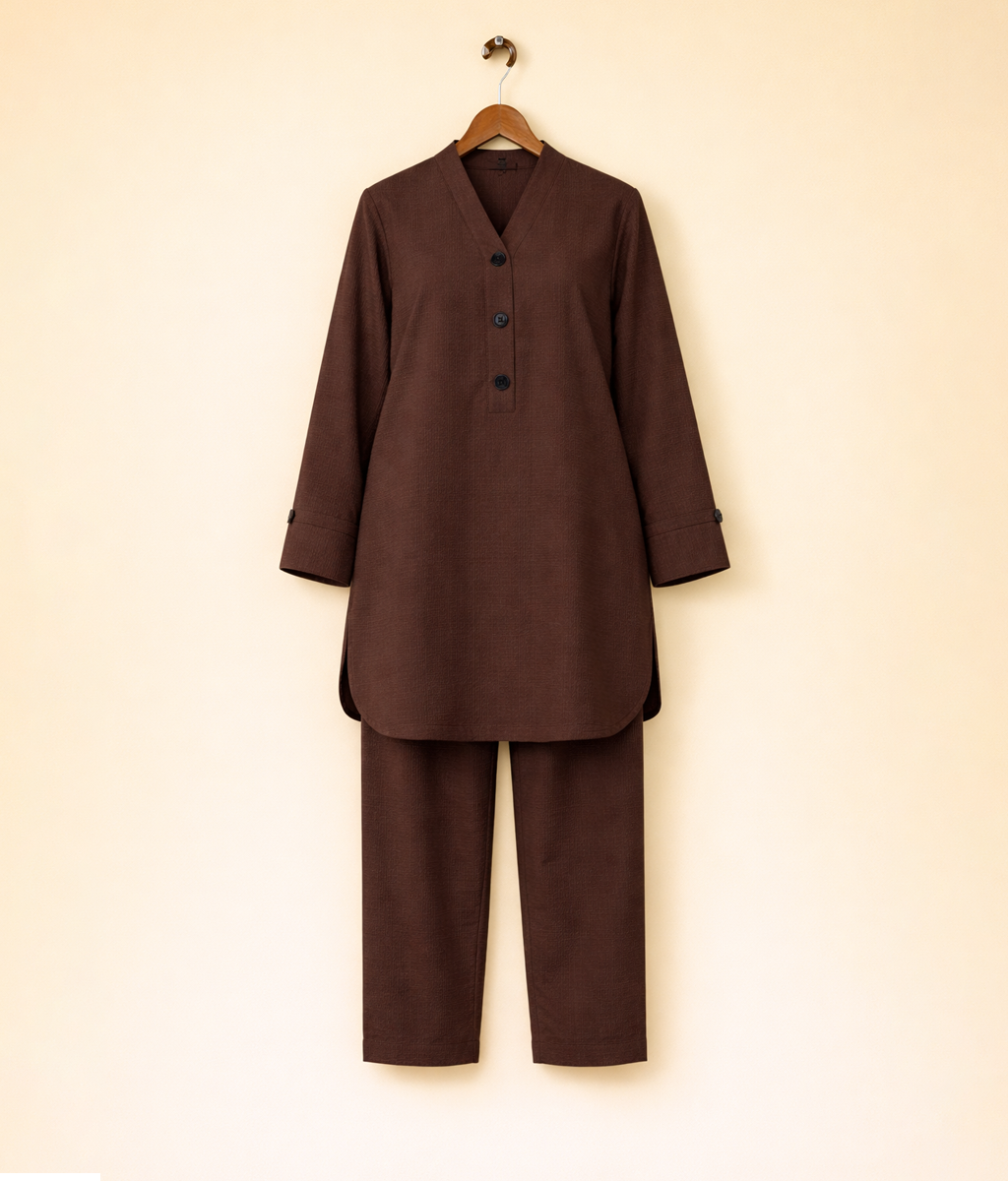 Chocolate brown plain 2 piece co-ord set
