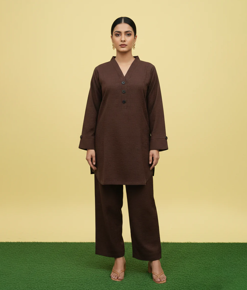 Chocolate brown plain 2 piece co-ord set