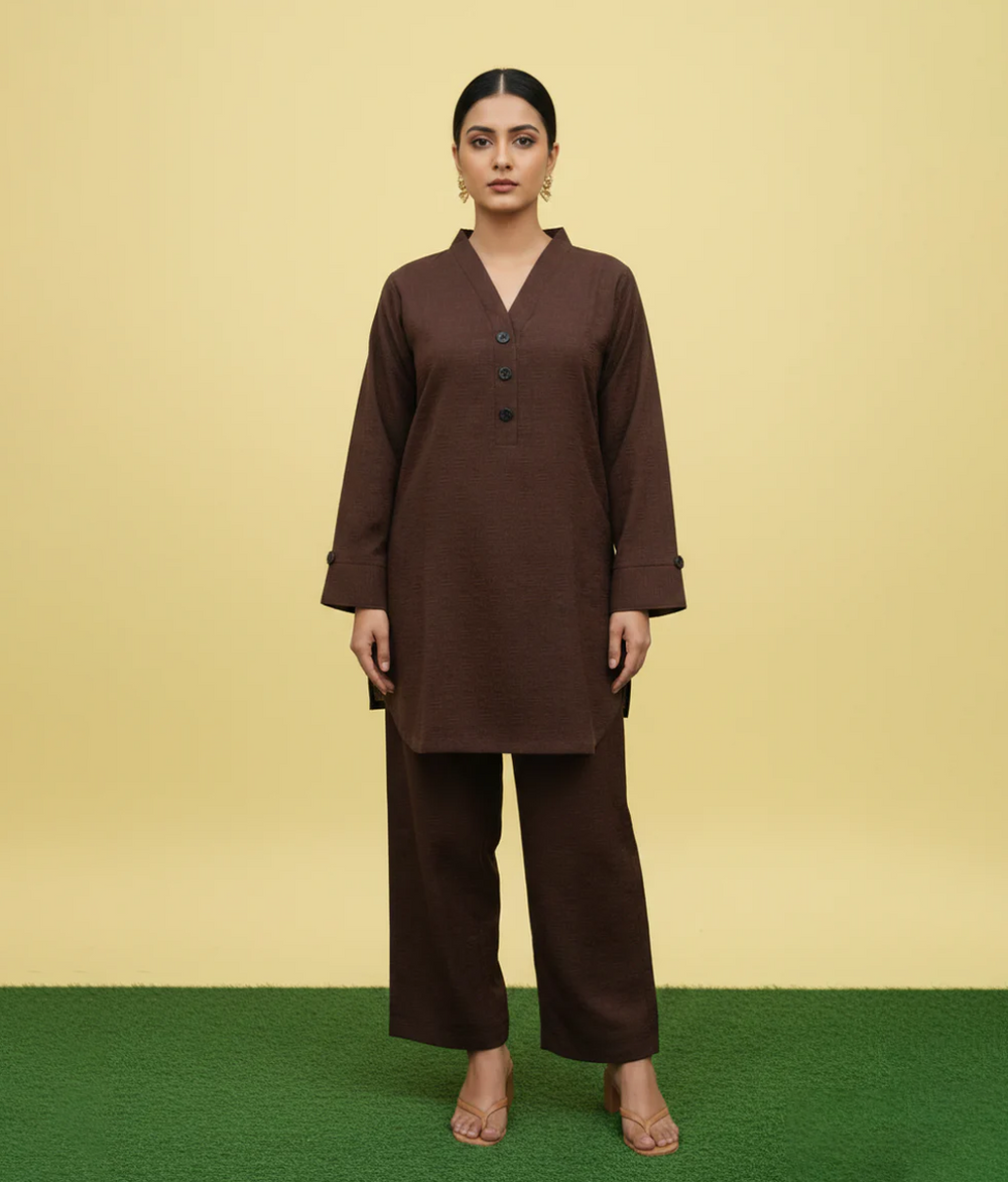 Chocolate brown plain 2 piece co-ord set