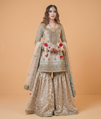 Copper Antique Zardozi & Crystal Gharara