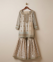 Copper Antique Zardozi & Crystal Gharara