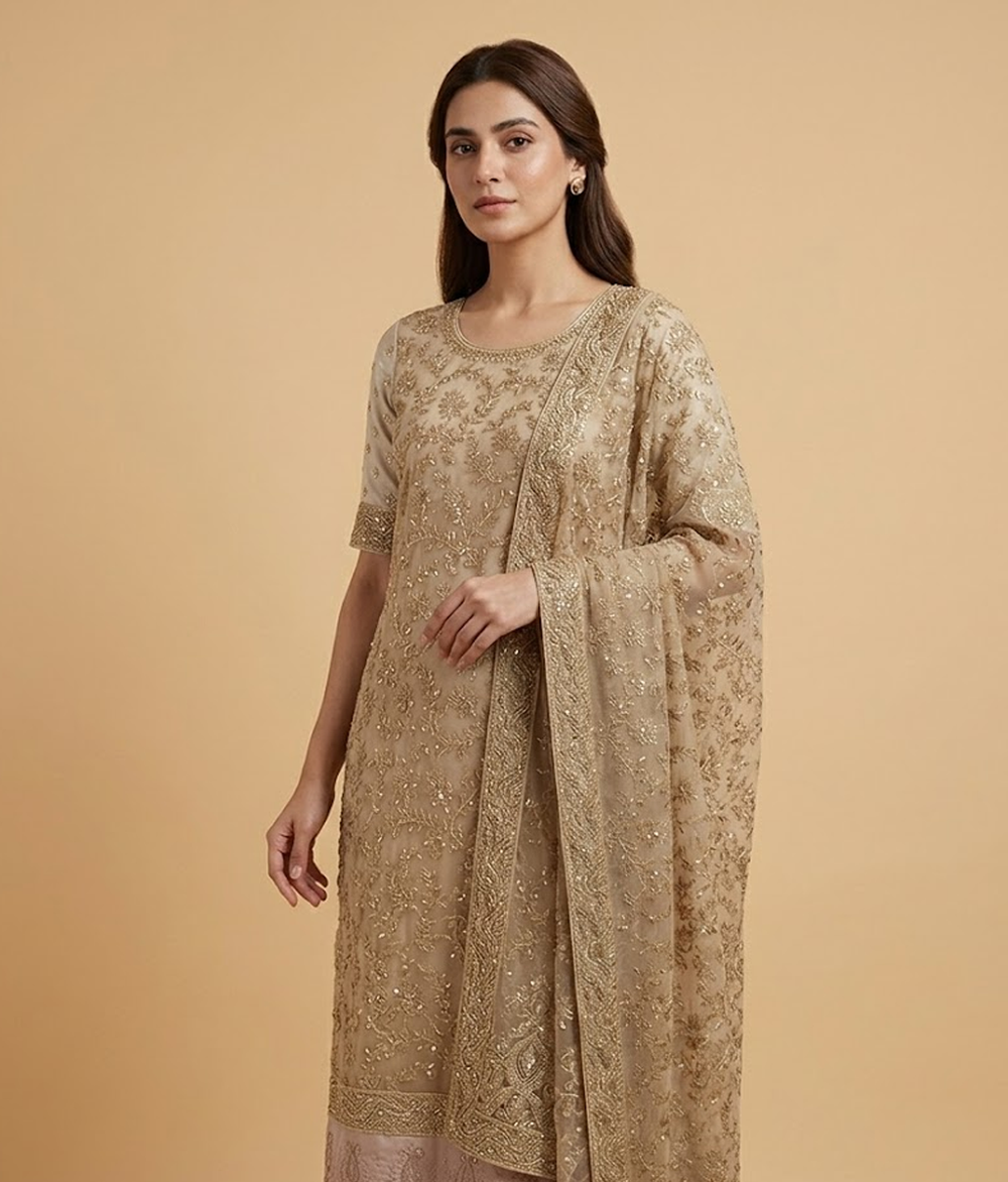 Copper gold Raw Silk 2 Piece Shirt and Dupatta