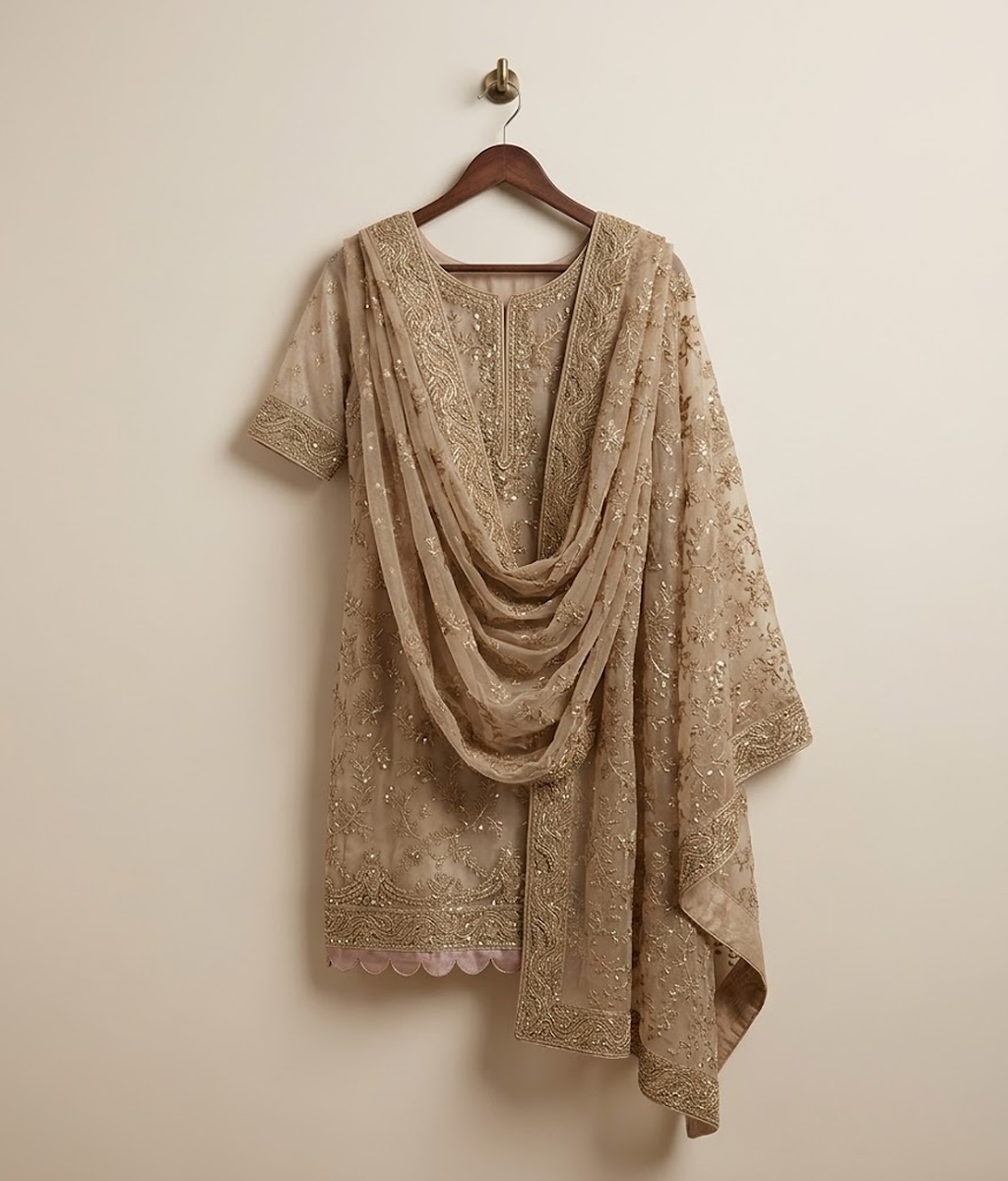 Copper gold Raw Silk 2 Piece Shirt and Dupatta