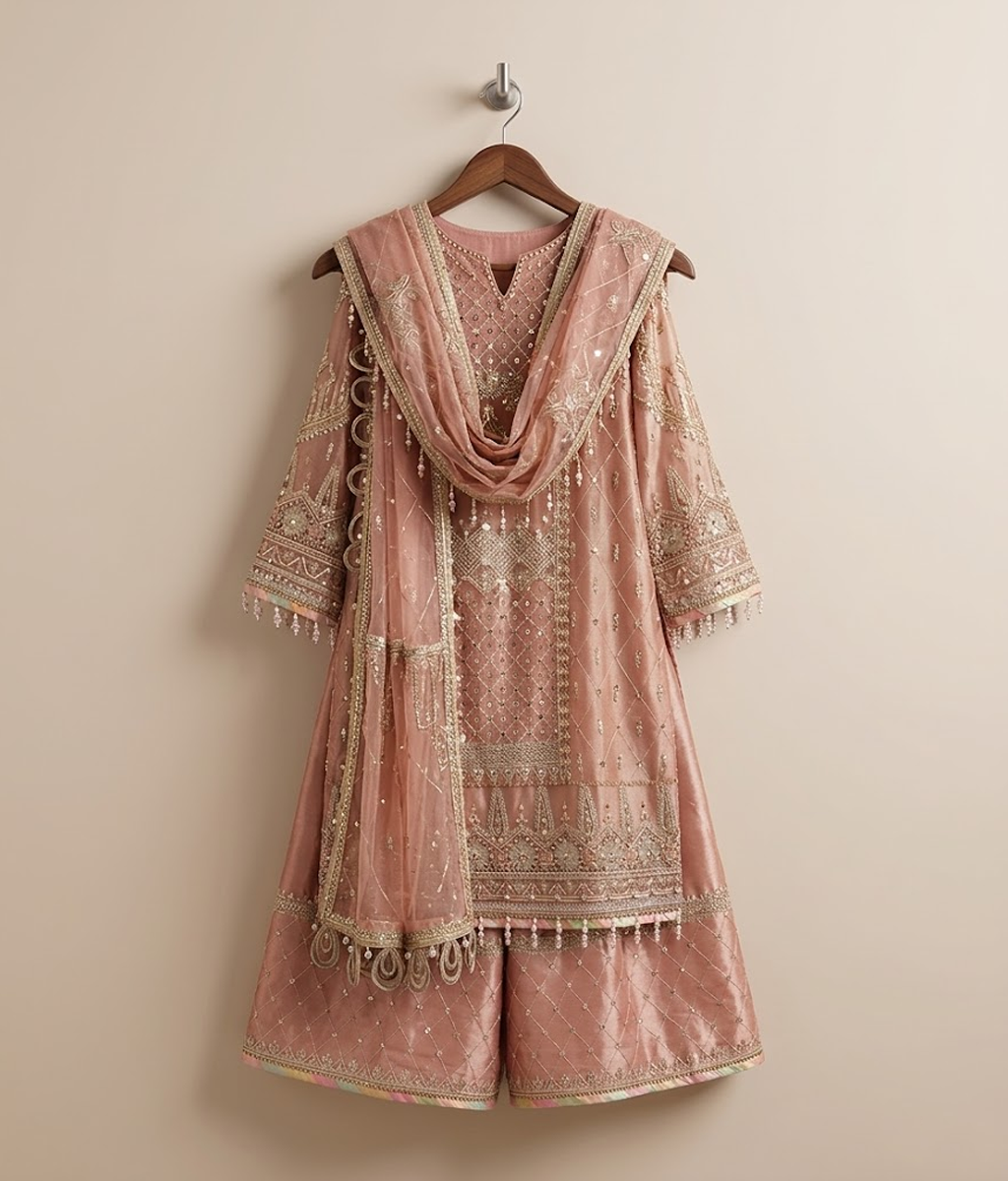Coral Zari Bridal Sharara