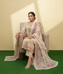 Coton digital printed 3 piece suit with embroidered daman