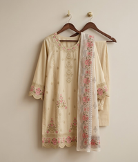 Coton digital printed 3 piece suit with embroidered daman