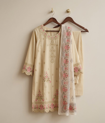 Coton digital printed 3 piece suit with embroidered daman