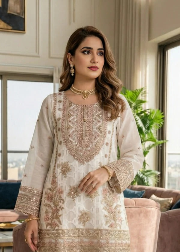 Cream Ivory Resham and Sequin Detailed Gharara