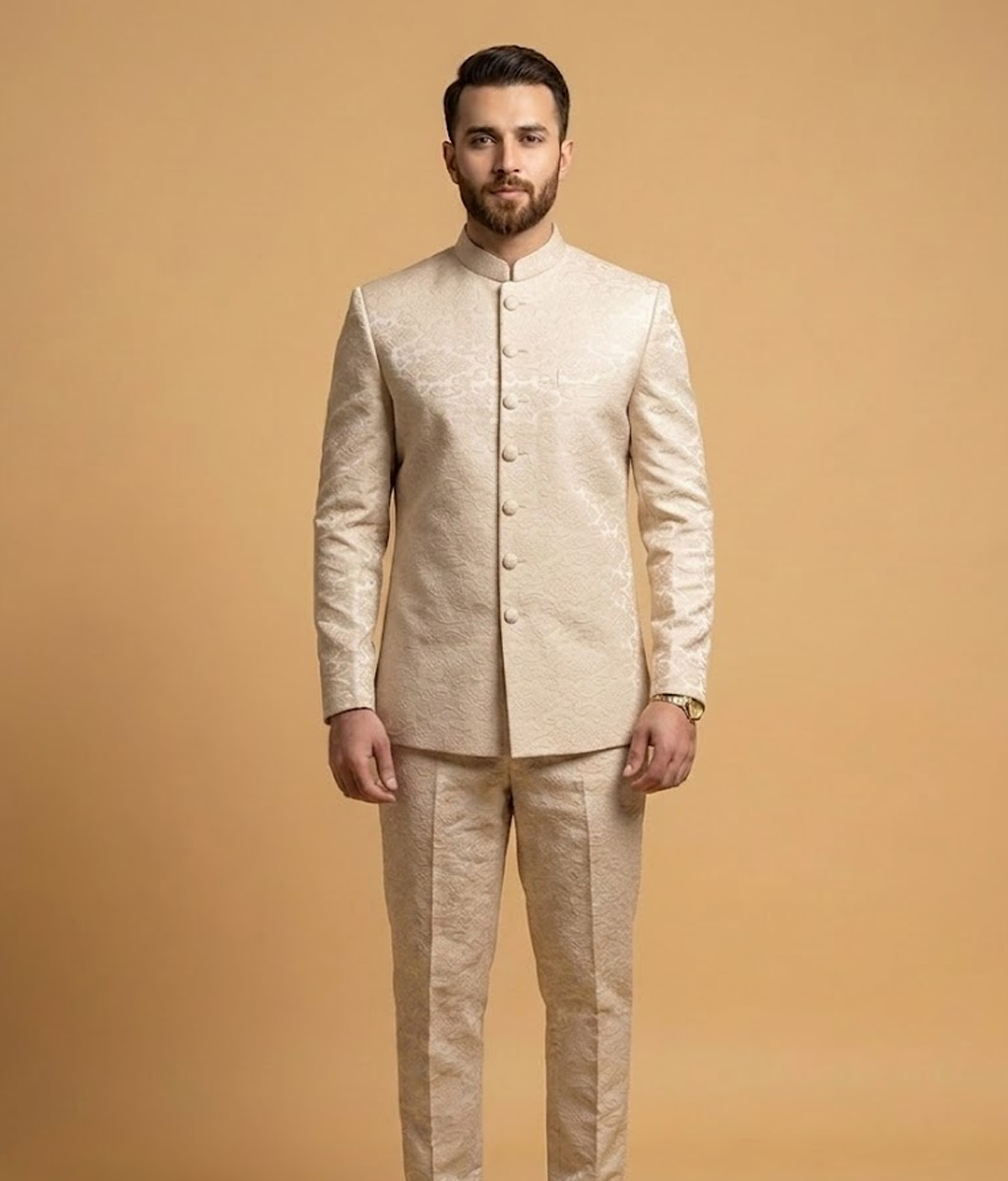 Cream Damask Silk Dulha House