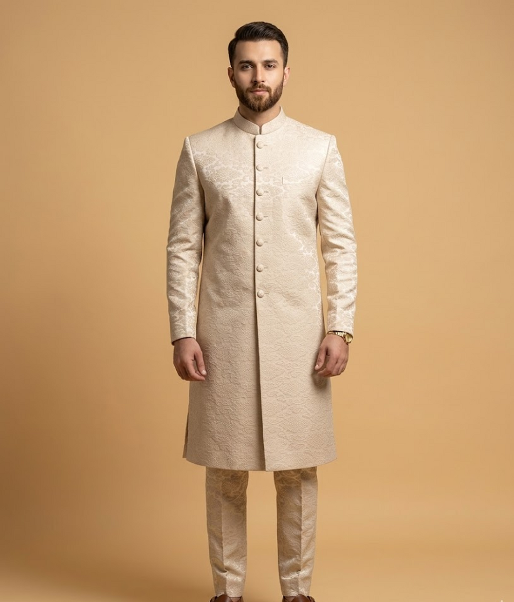 Cream Damask Silk Dulha House