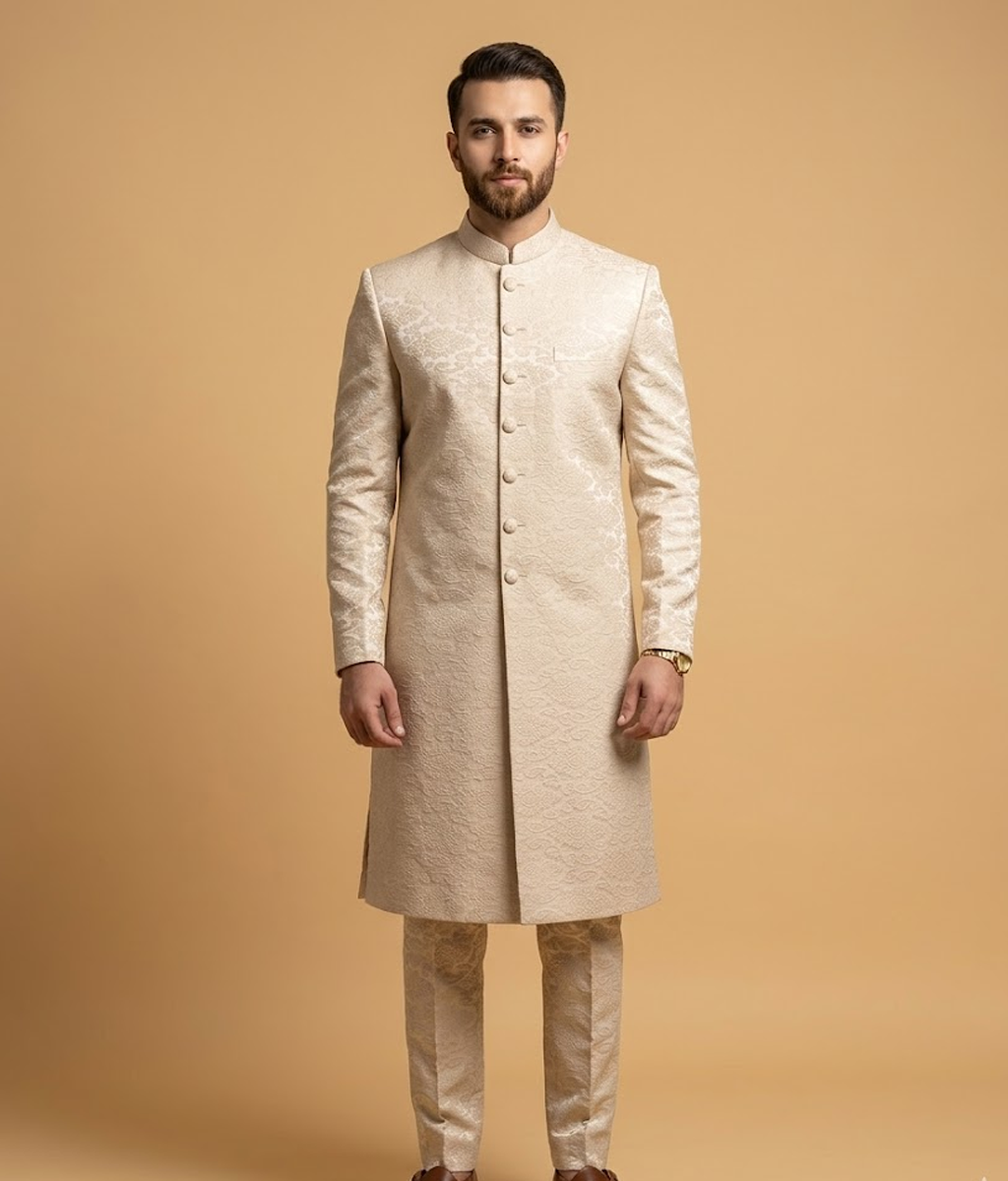 Cream Damask Silk Dulha House